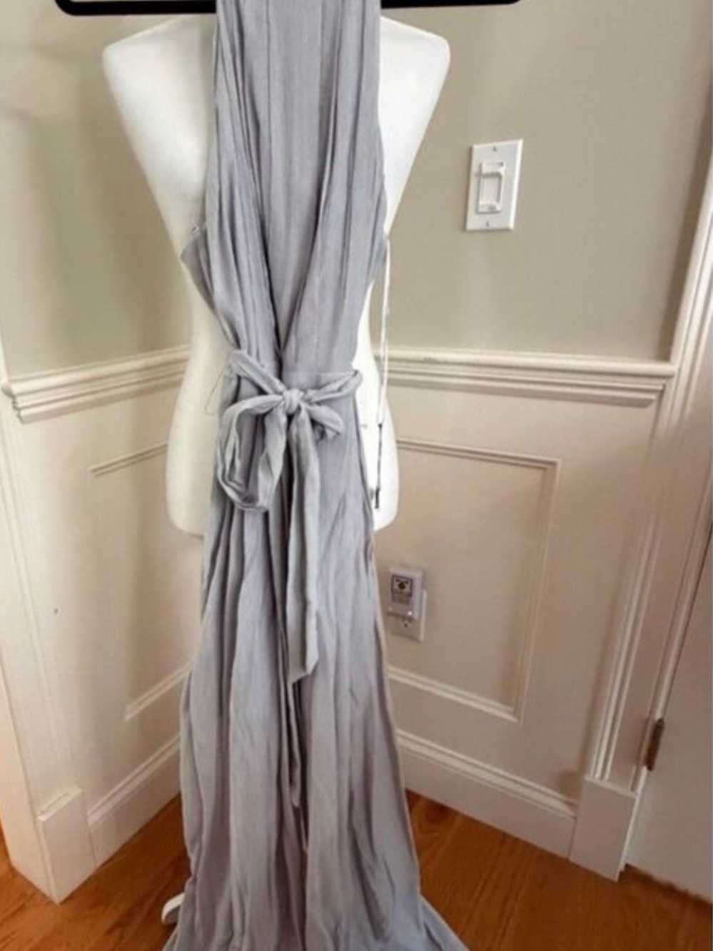 Promesa Light Gray Halter Tie-Back Wide-Leg Jumpsuit